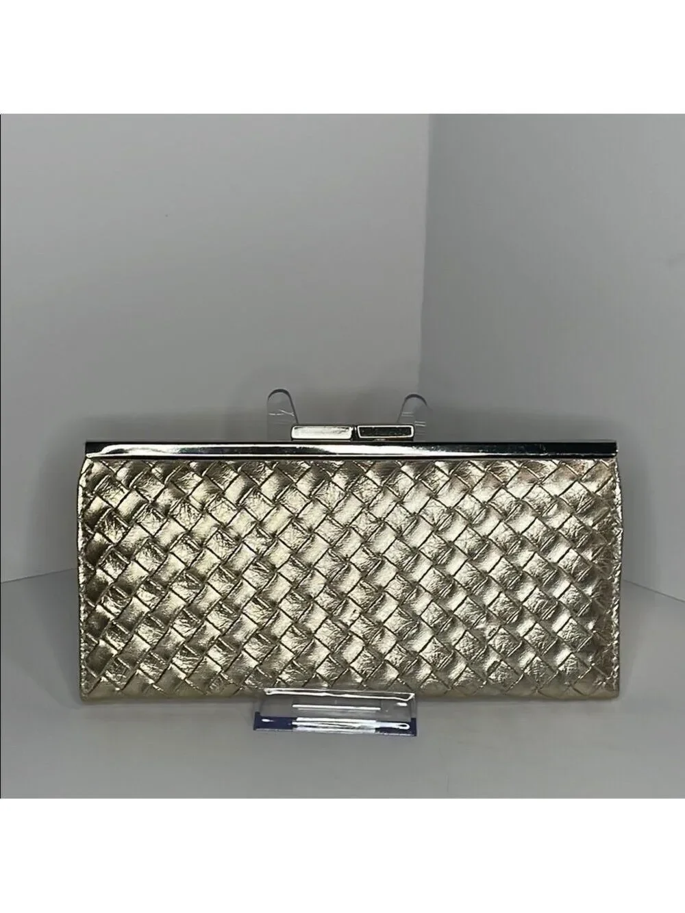 Gold and Silver Textured Clutch with Secure Closure